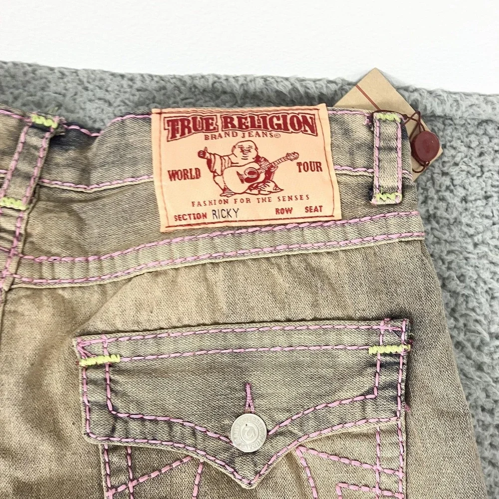 True Religion Ricky Jeans Mens 40x38 Distressed Relaxed Straight Denim Urban Cow